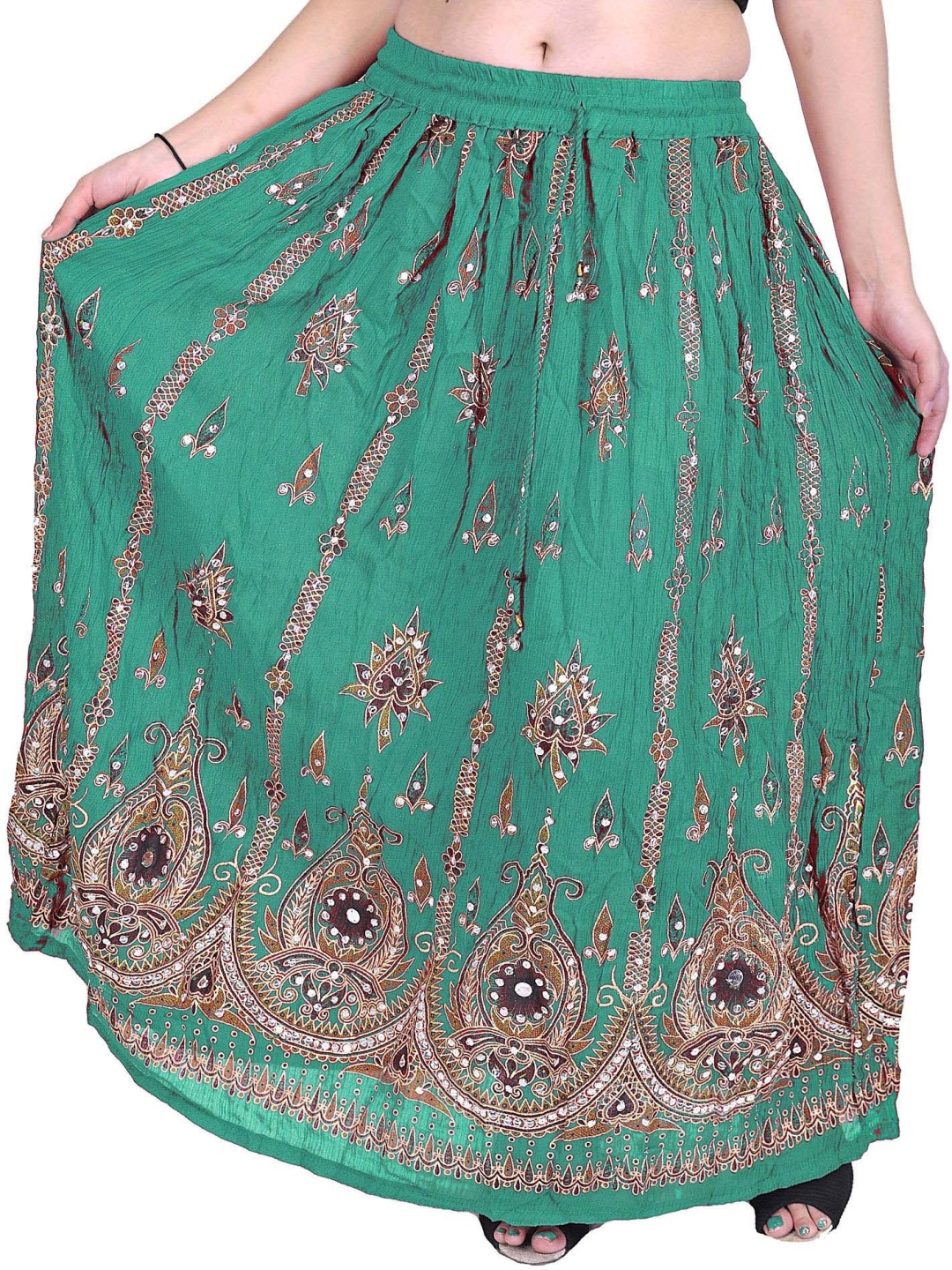 

Exotic India Printed A-line Maxi Skirts, Green