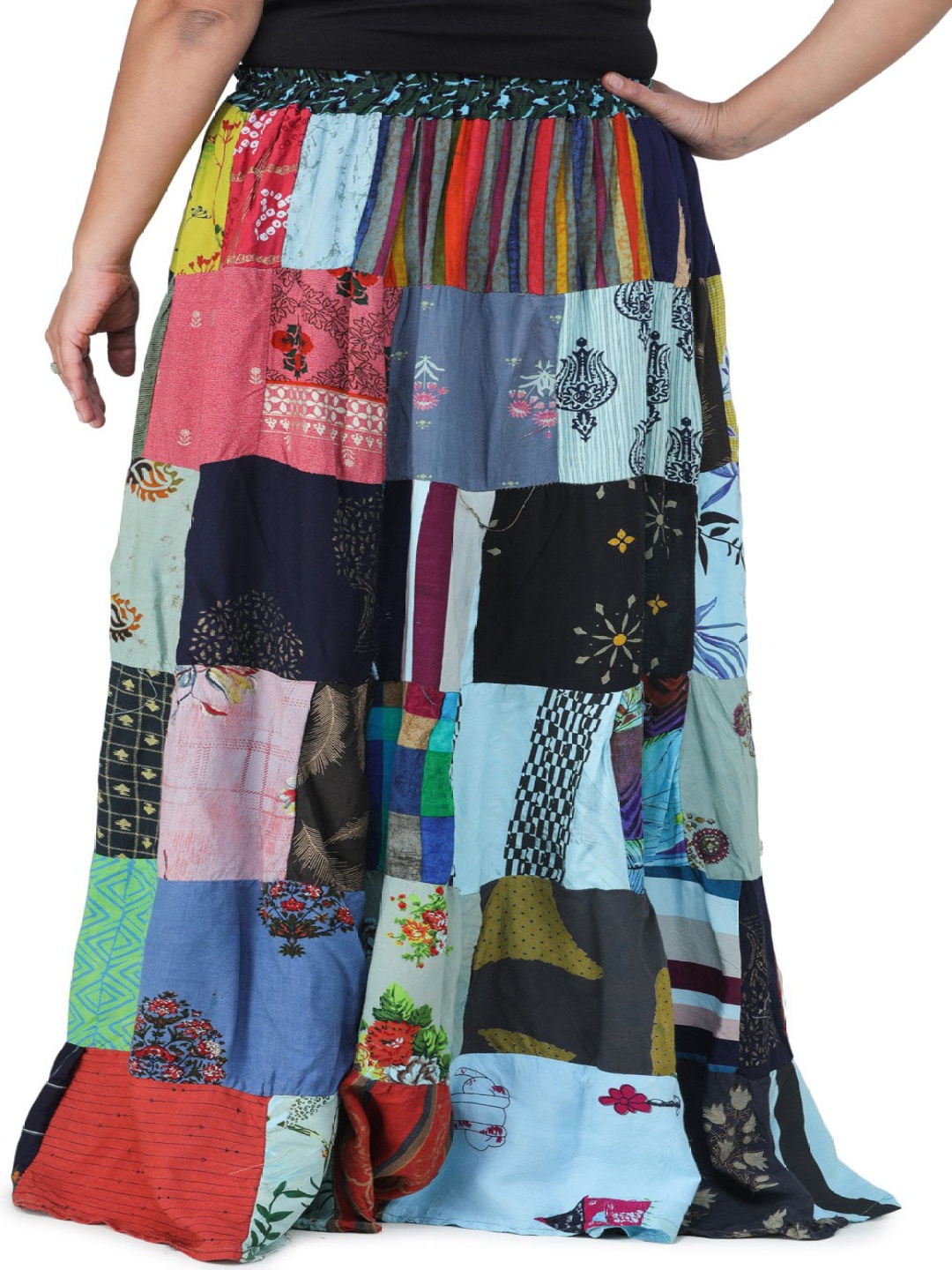 

Exotic India Printed Long Boho Pure Cotton Skirt, Blue