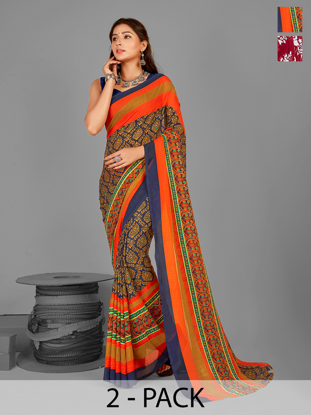 

ANAND SAREES Floral Pack of 2 Saree, Red