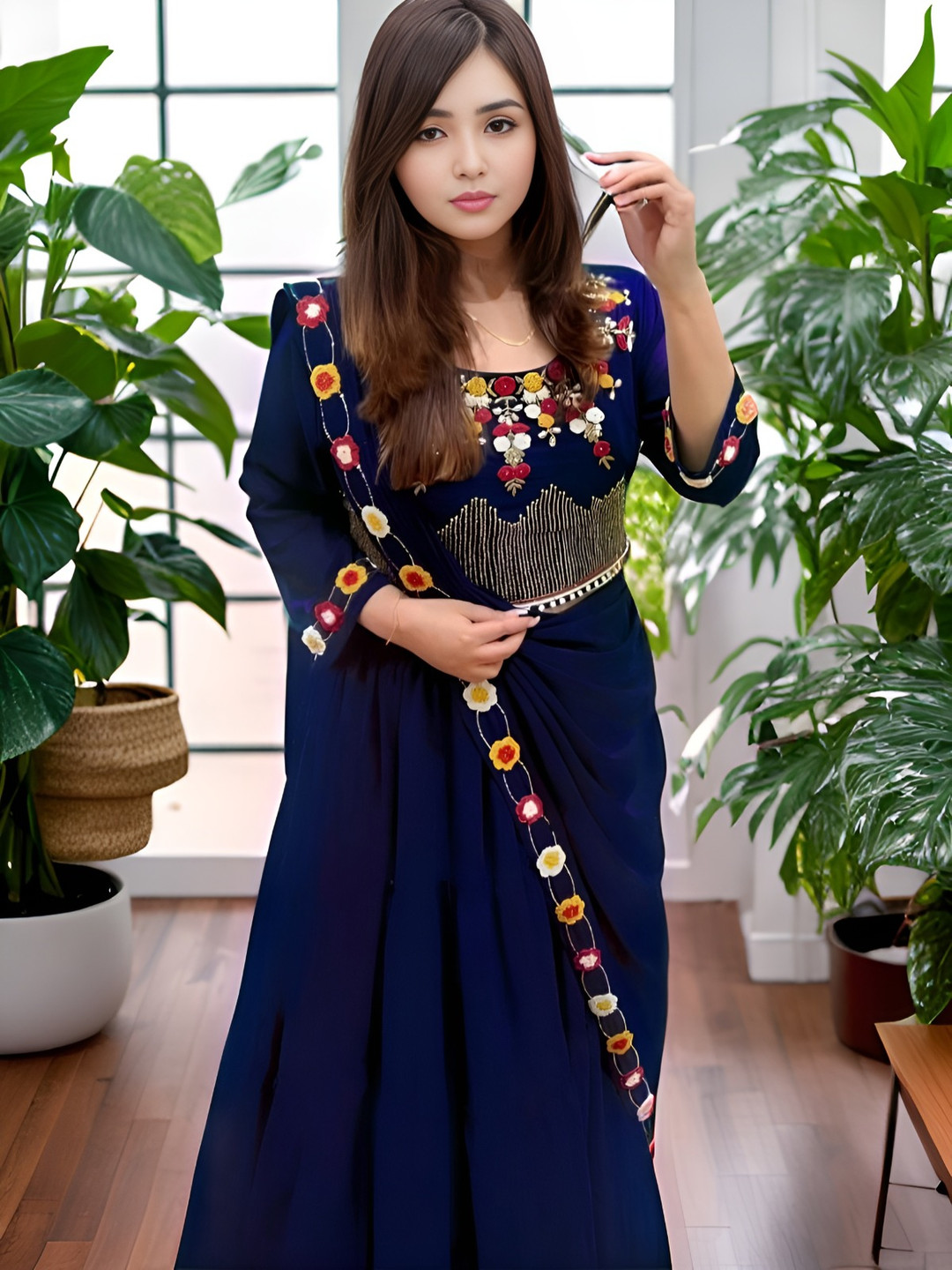 

ANJANI TEXTILE Embroidered Semi Stitched Lehenga & Unstitched Blouse With Dupatta, Blue
