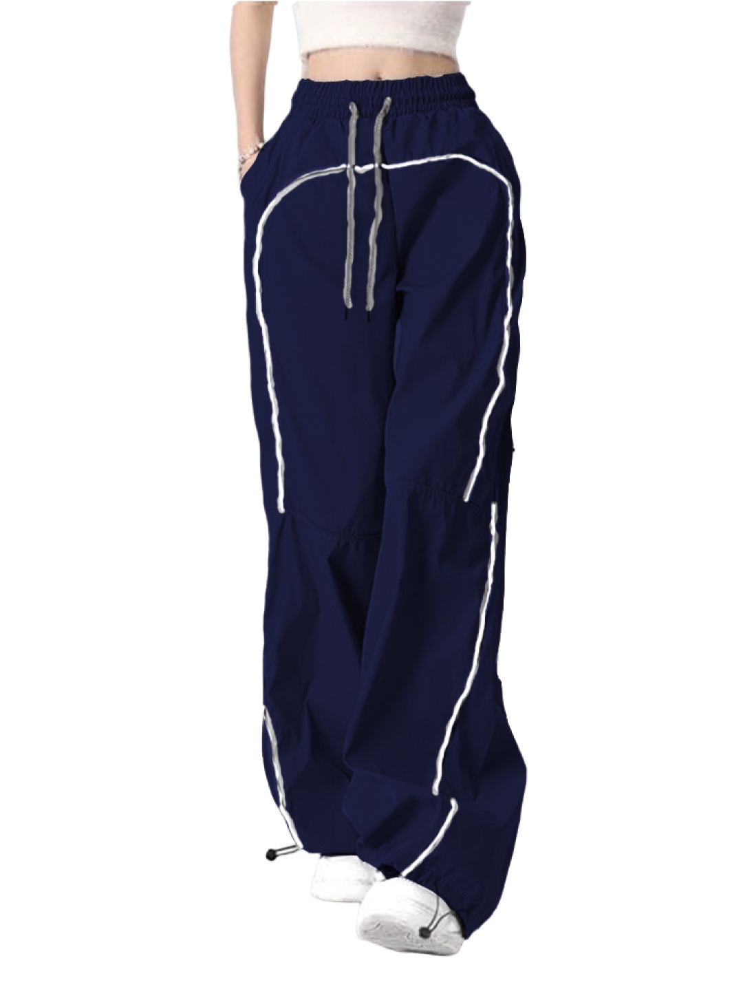 

TABADTOD Women Relaxed Loose Fit Mid-Rise Trousers, Navy blue