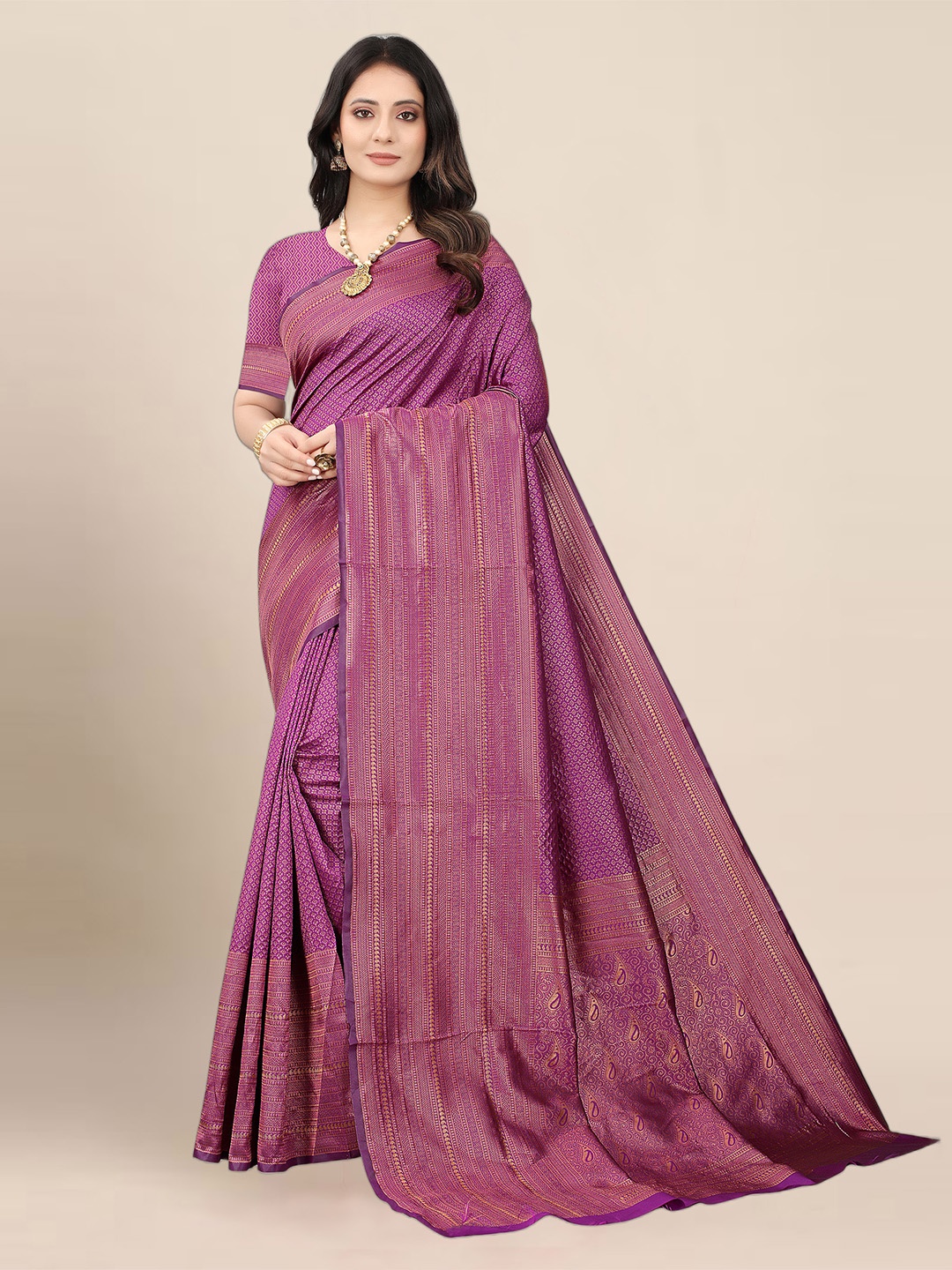

Aldwych Woven Design Zari Banarasi Saree, Purple