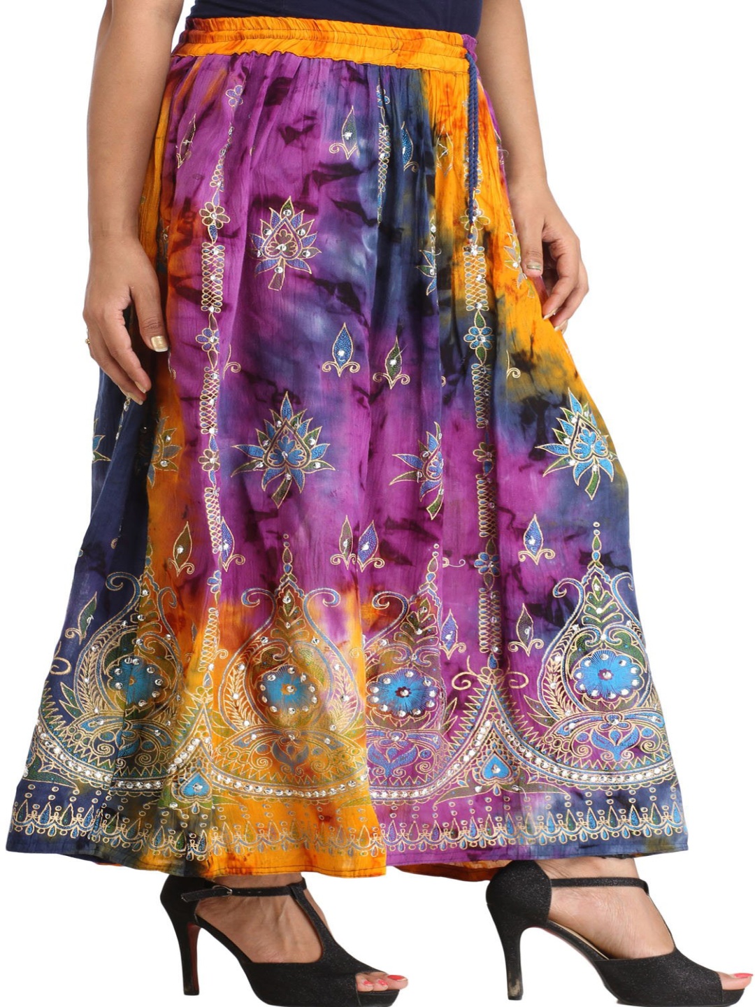 

Exotic India Printed Flared Maxi Skirt, Purple