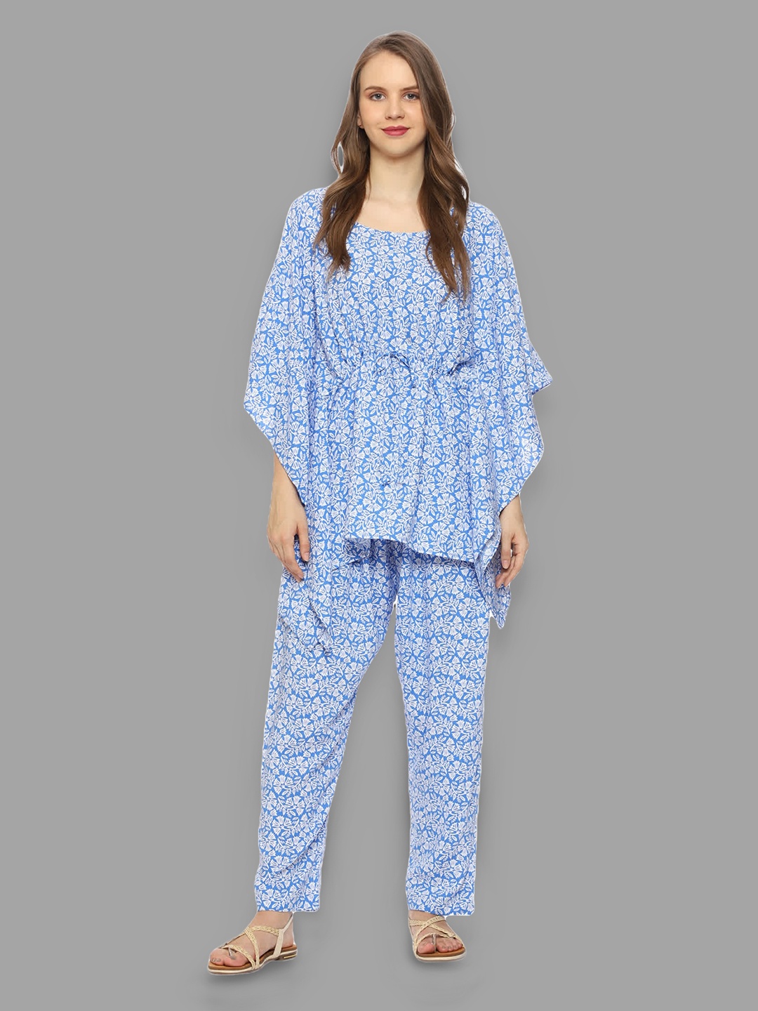 

CRAFTBAZAR Printed Kaftan Top With Trouser Co-Ords, Blue