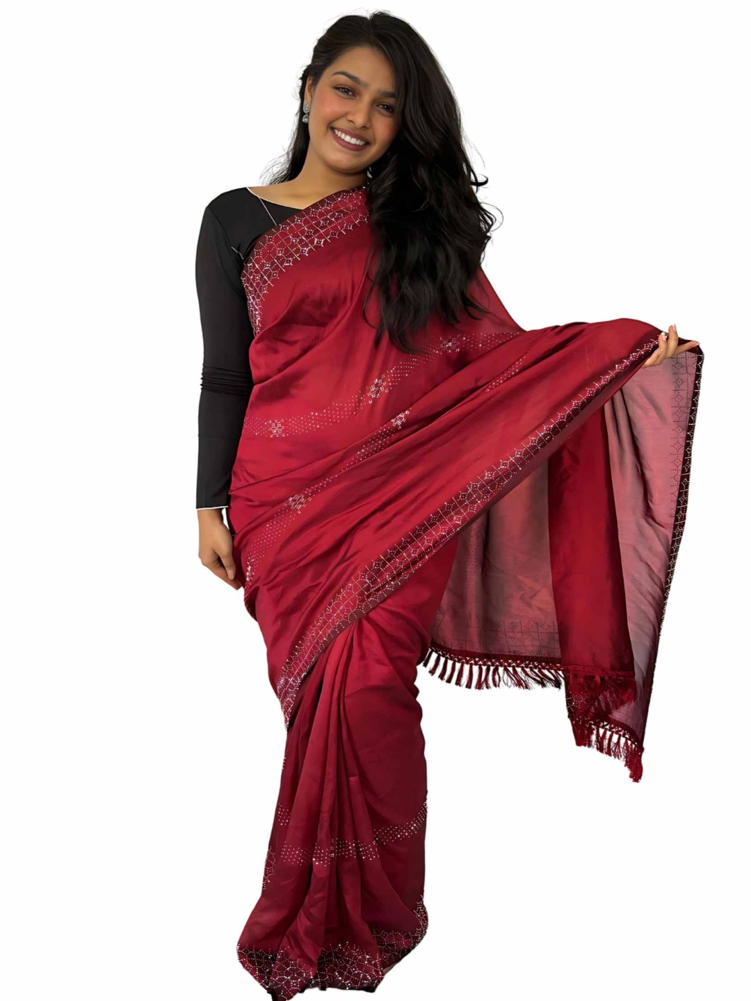 

SANJANA SILK Embellished Saree, Maroon