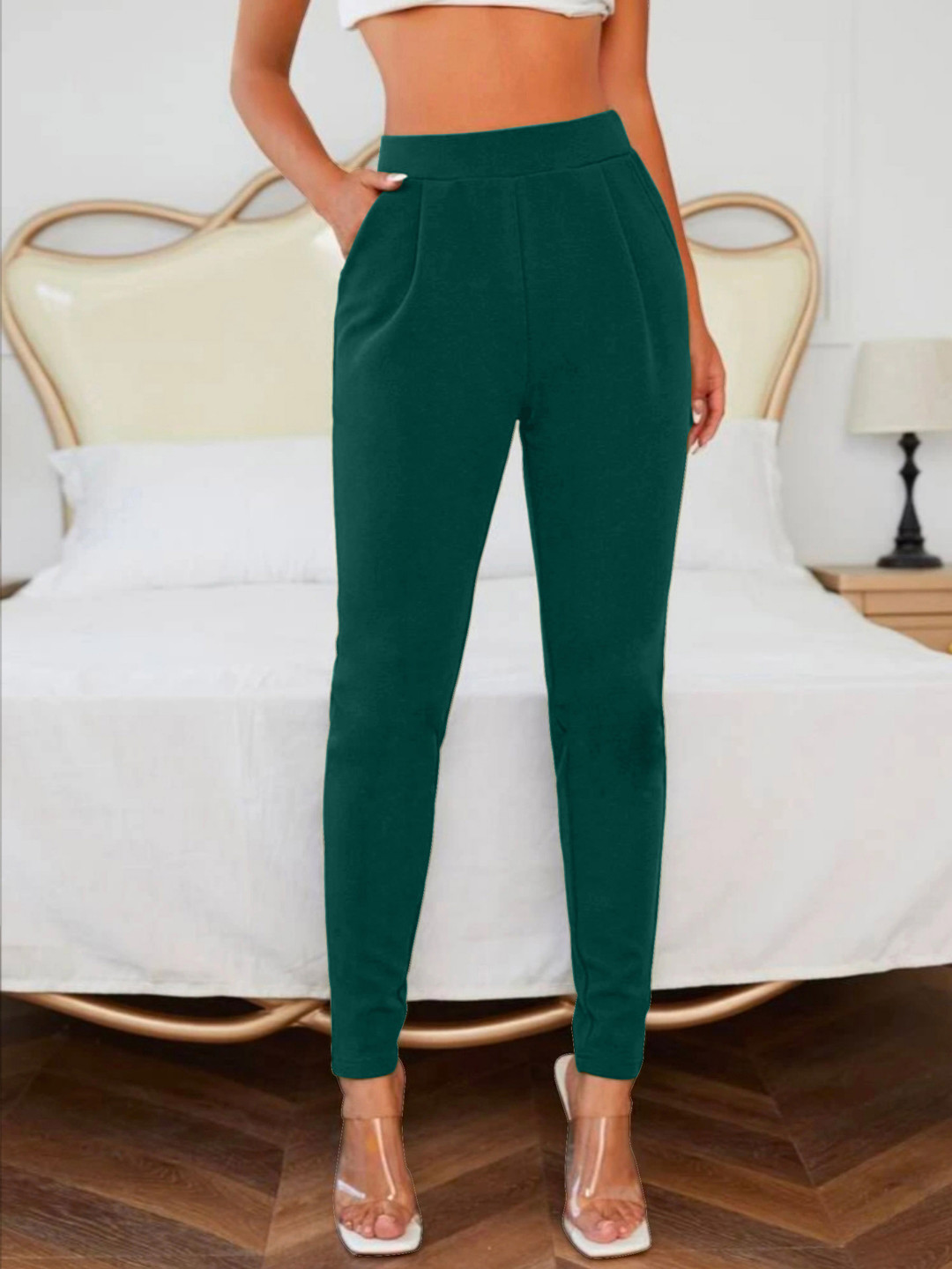 

Dream Beauty Fashion Women Mid-Rise Easy Wash Trousers, Green