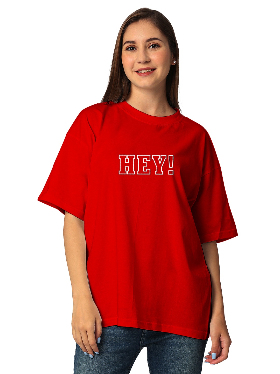 

STATUS MANTRA Women Typography Bio Finish Applique T-shirt, Red