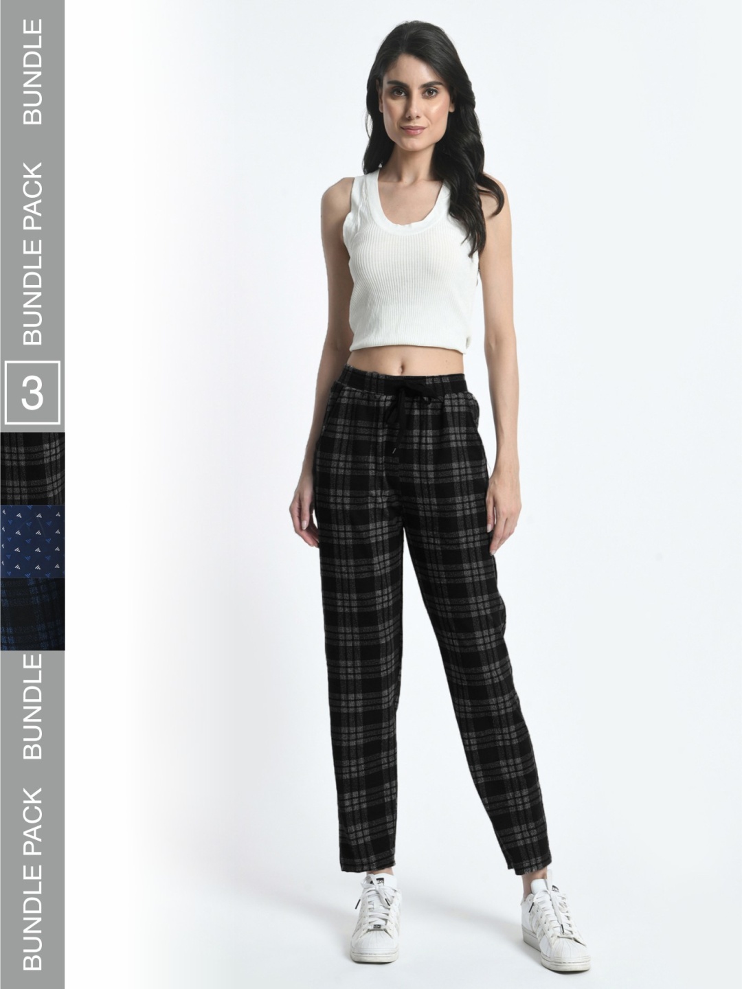 

BAESD Women Pack Of 3 Checked Mid Rise Track Pants, Black