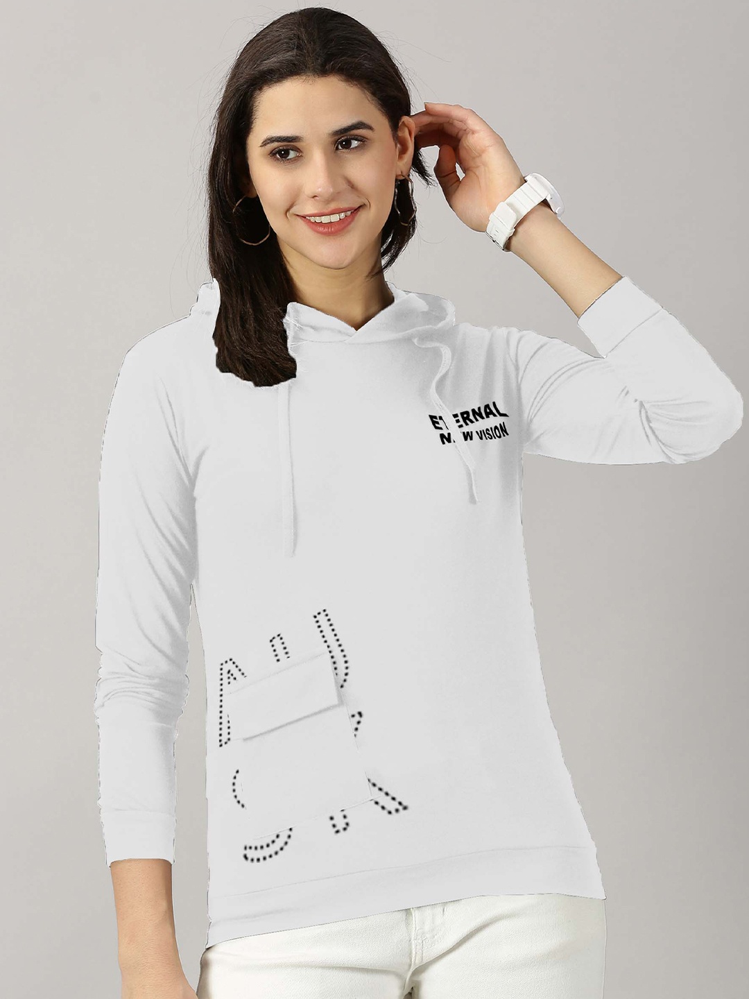 

AUSK Typography Printed Hooded Long Sleeves Pullover Sweatshirt, White
