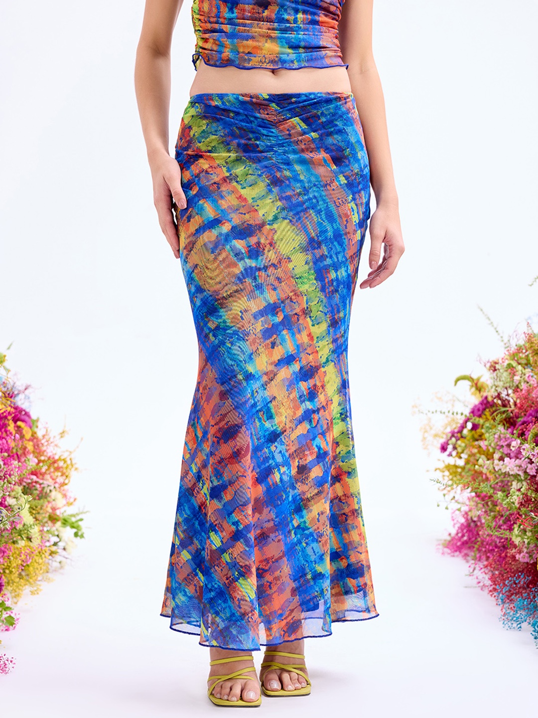 

COVER STORY Blue Abstract Printed Pencil Maxi Skirt