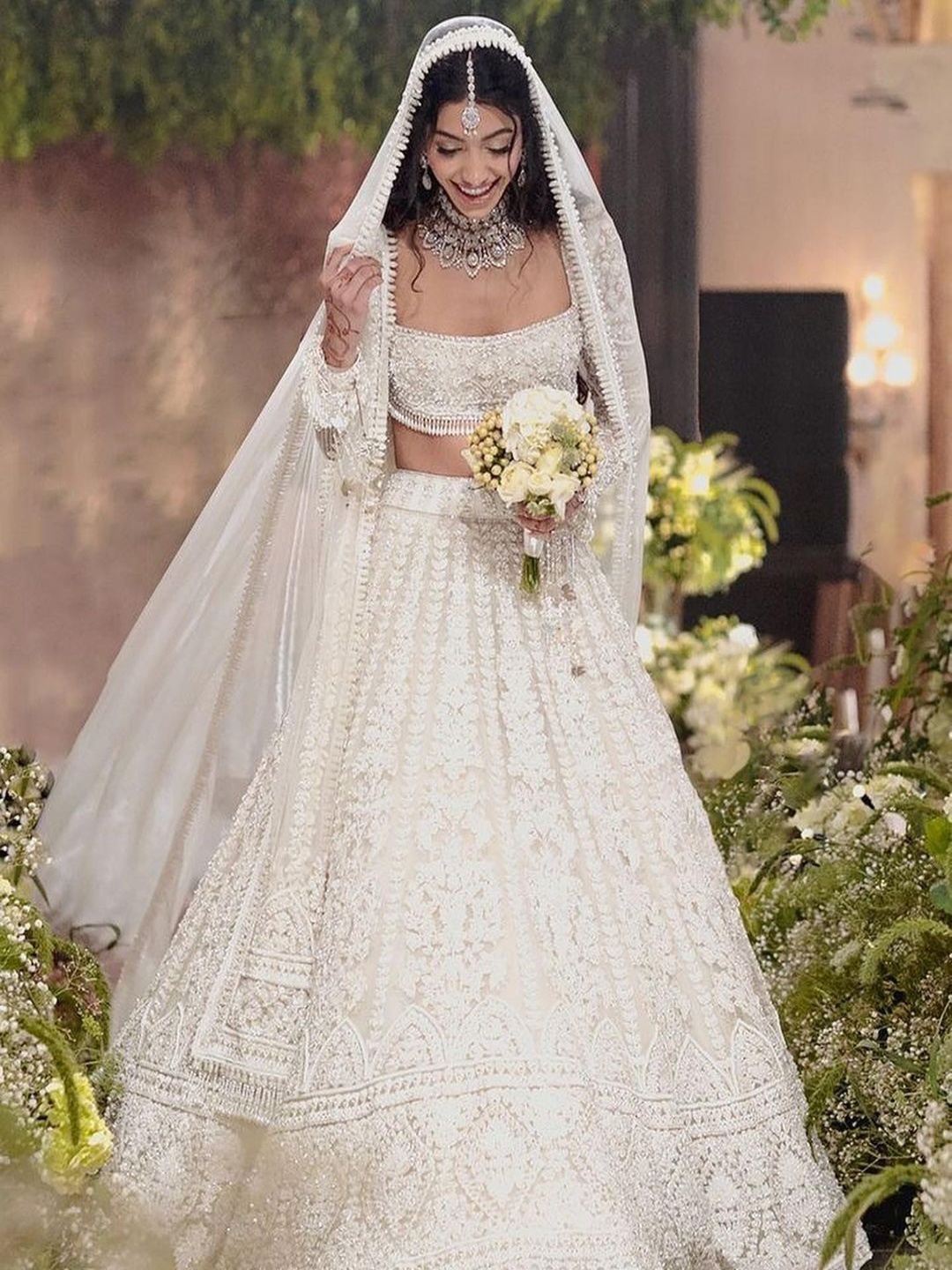 

KALINI Embroidered Sequinned Semi-Stitched Lehenga & Unstitched Blouse With Dupatta, White