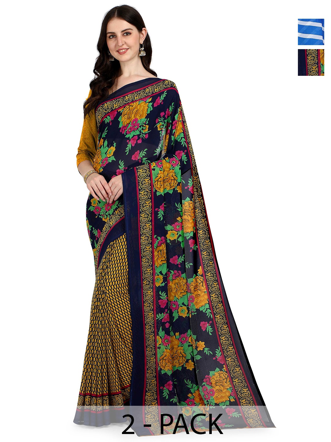 

ANAND SAREES Floral Saree Pack of 2, Black