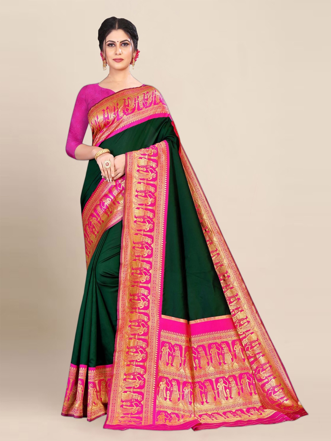 

Aldwych Zari Woven Ethnic Motif Banarasi Saree, Green