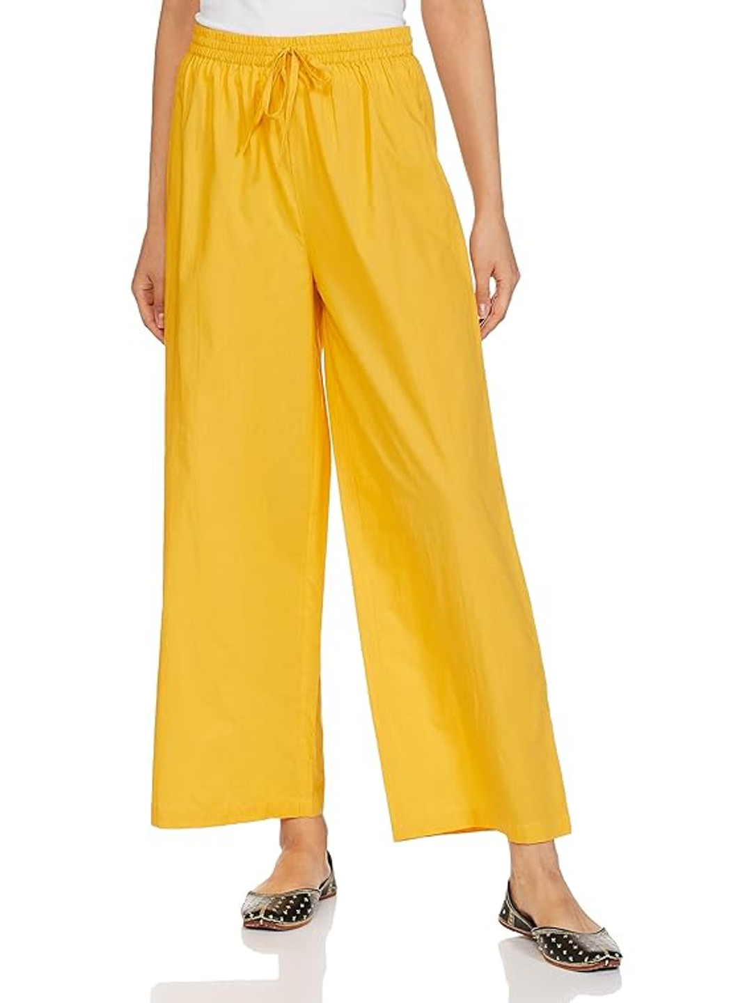 

CHANDERKASH Women Relaxed Straight Leg Trousers, Yellow