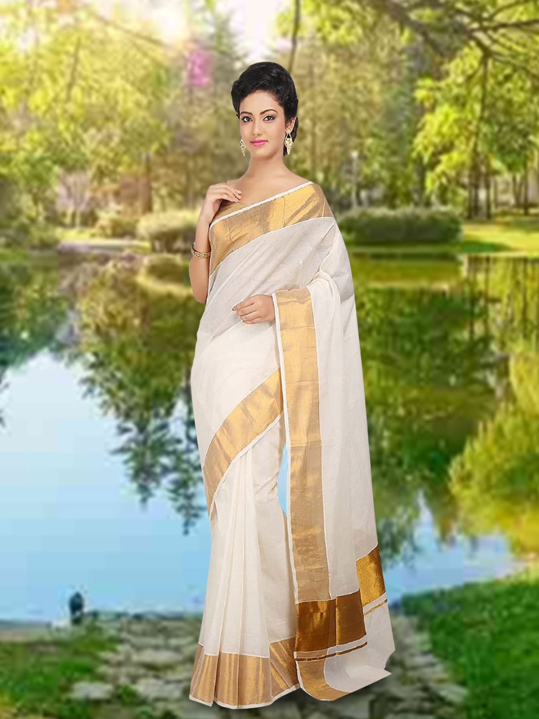 

Rst R Selvamani Tex Zari Pure Cotton Kasavu Saree, Off white