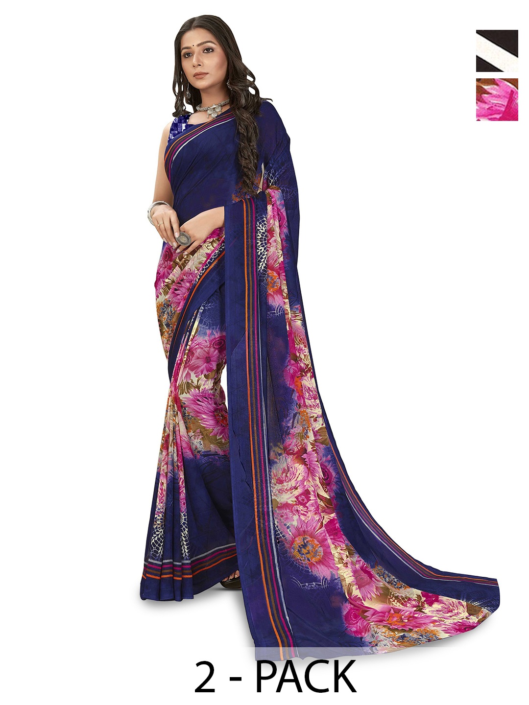 

ANAND SAREES Pack of-2 Floral Printed Saree, Black