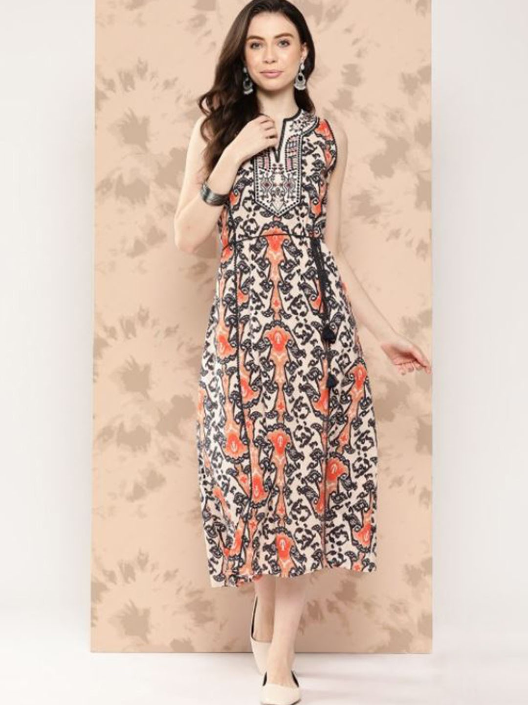 

Nayam By Lakshita Printed Cotton Fit & Flare Midi Dress, Black