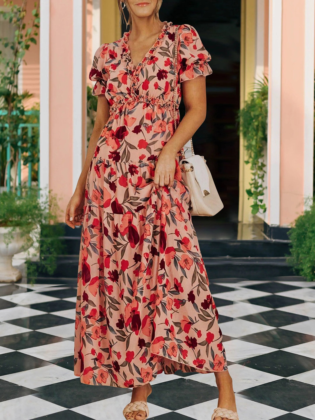 

MISS AYSE Floral Print Maxi Dress, Peach