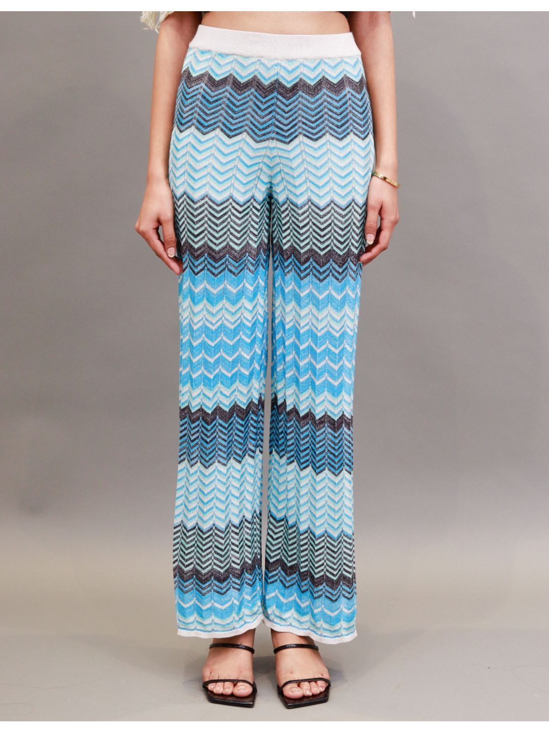 

NoBarr Women Printed Parallel Trousers, Blue