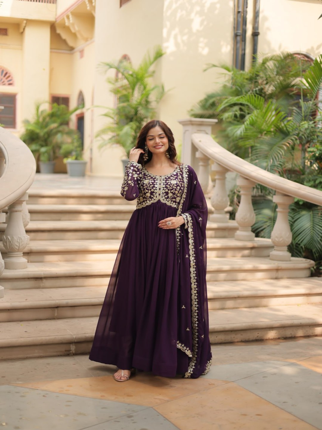 

JATRIQQ Women Zari Embroidered Ethnic Dress With Dupatta, Purple