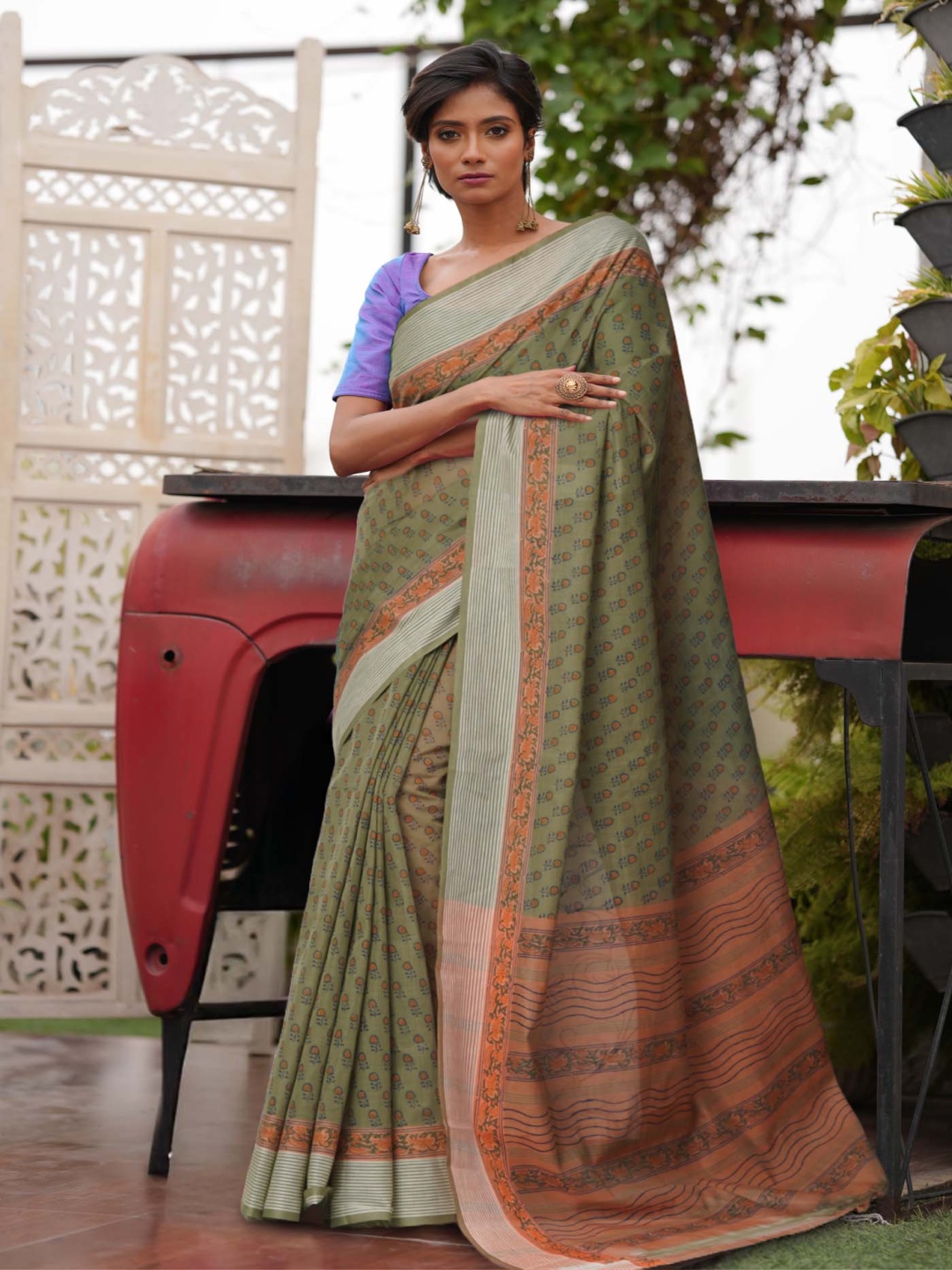 

Unnati Silks Floral Pure Cotton Mangalagiri Saree, Green