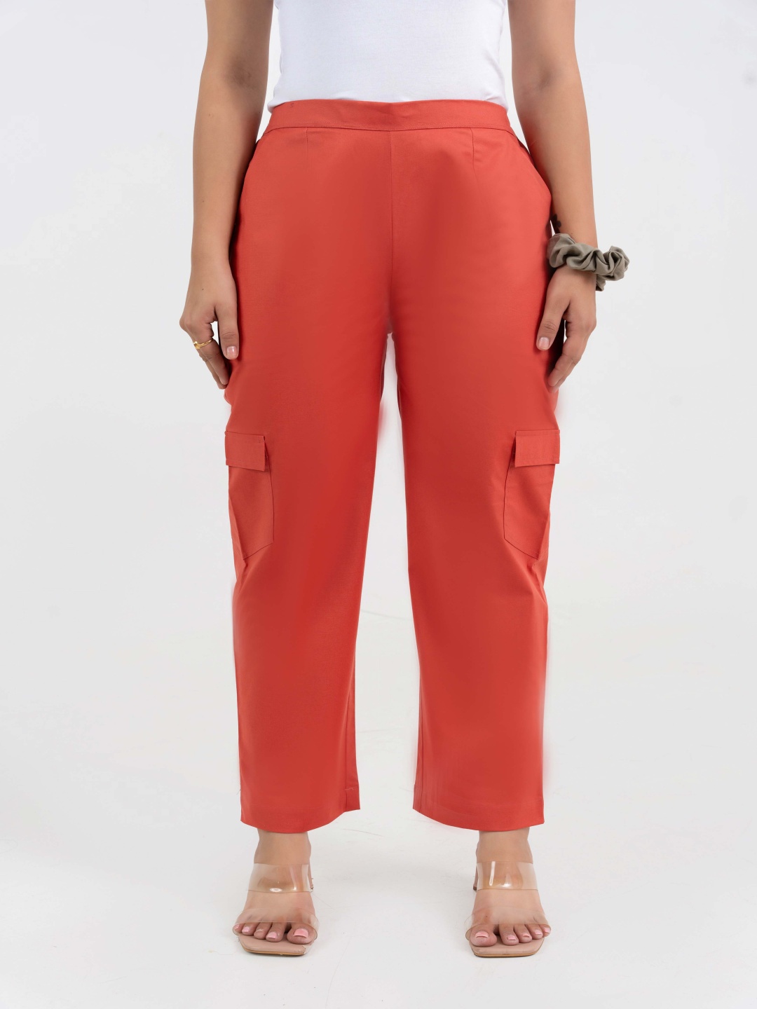 

GULABOSITABO Pure Cotton Straight Fit Cargo Trousers, Peach