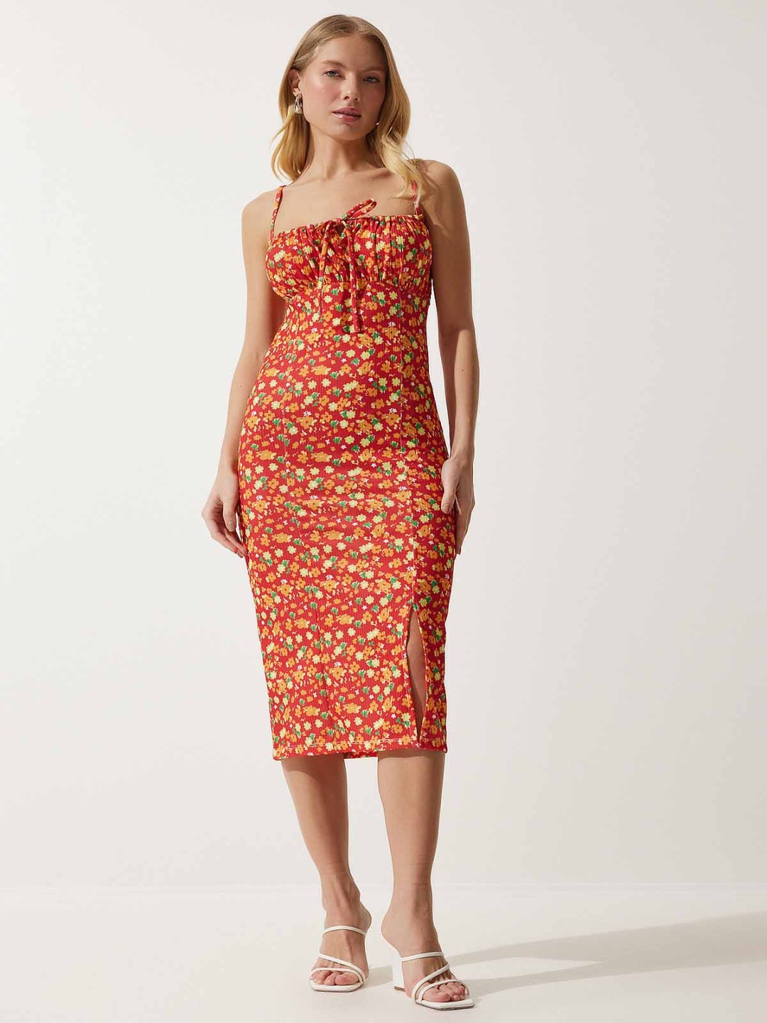 

Happiness istanbul Floral Print Sheath Midi Dress, Orange