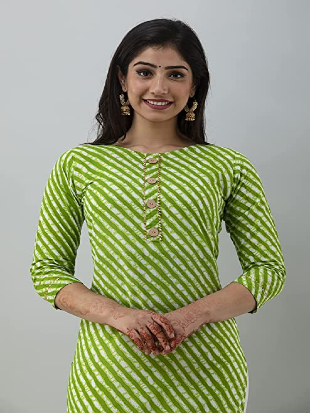 

Cloth Bites Women Bandhani Printed Pure Cotton Gotta Patti Kurti, Green