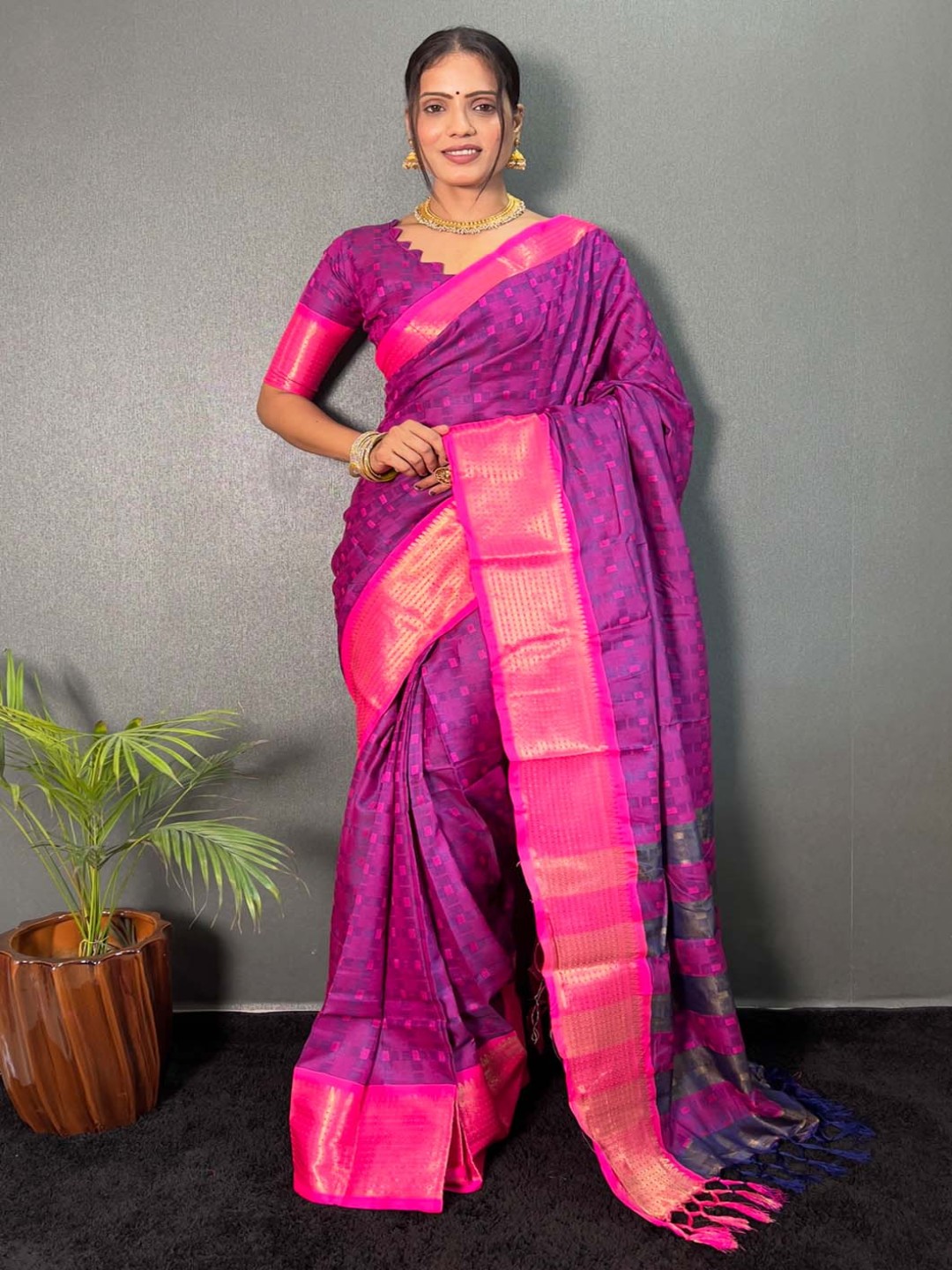 

KALINI Woven Design Zari Ready to Wear Mysore Silk Saree, Pink