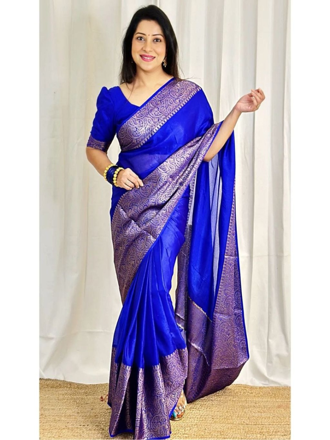 

Jinax Woven Design Zari Pure Silk Banarasi Saree, Blue