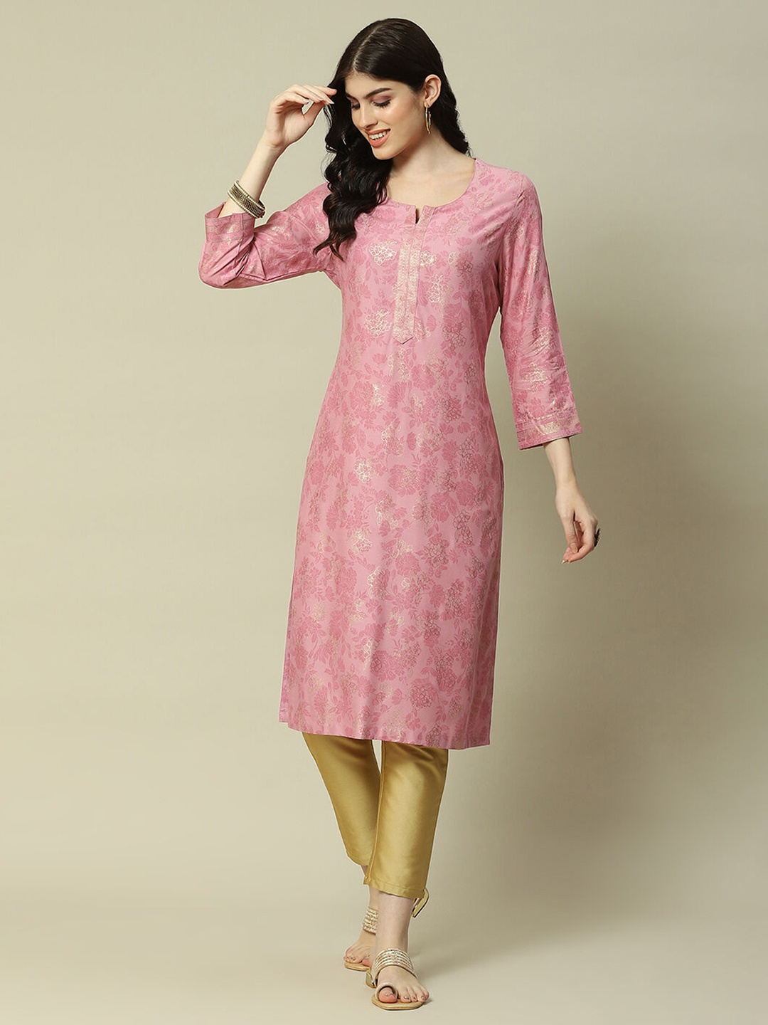 

Rangriti Geometric Printed Straight Kurta, Pink