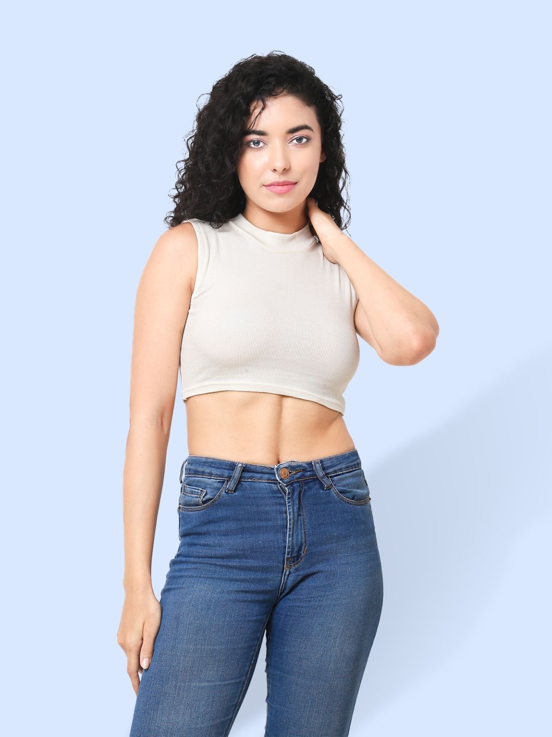 

CareDone Women Sleeveless High Neck Casual Crop Top, White