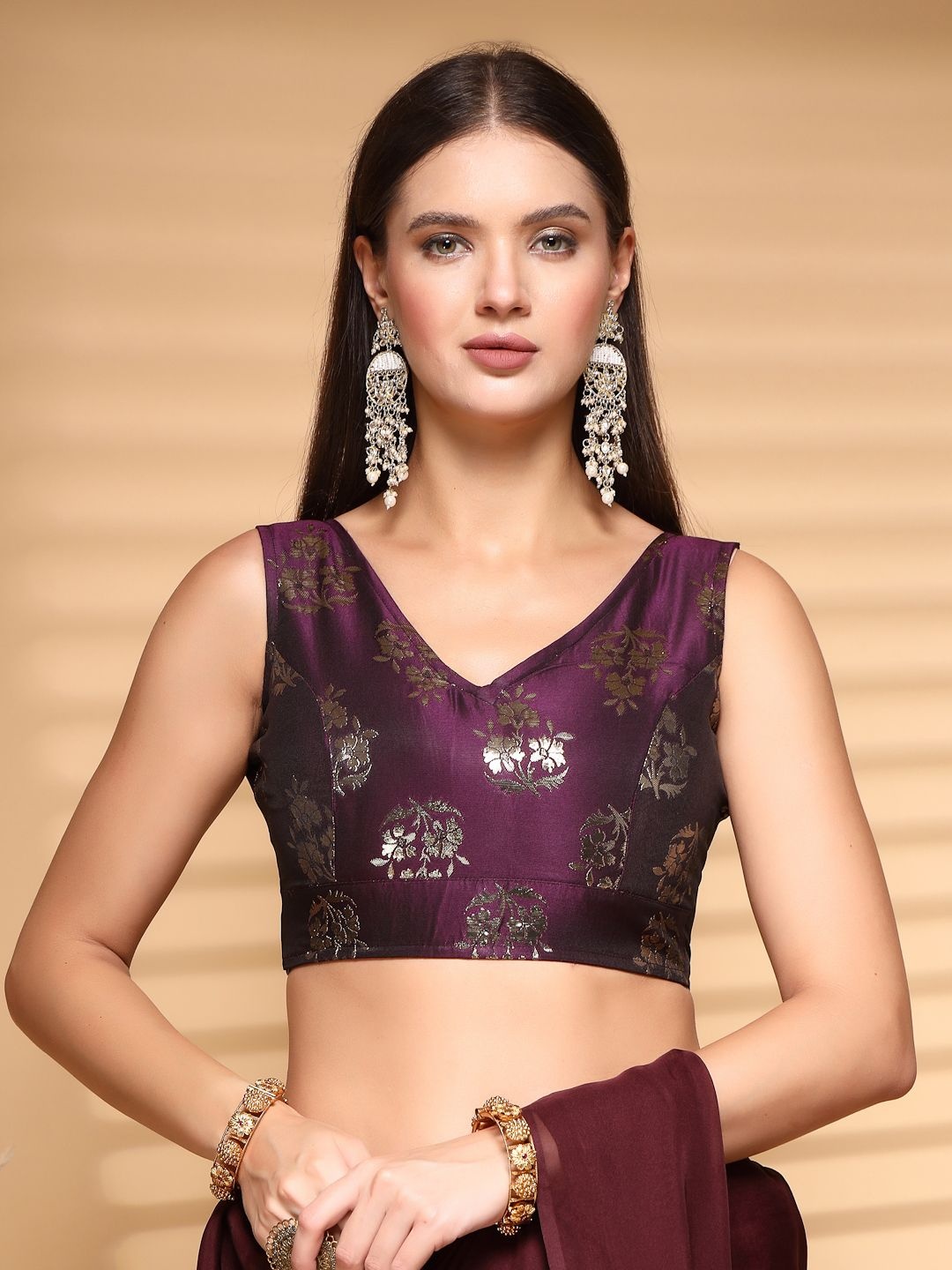 

Oomph! Women Non Padded V Neck Saree Blouse, Purple