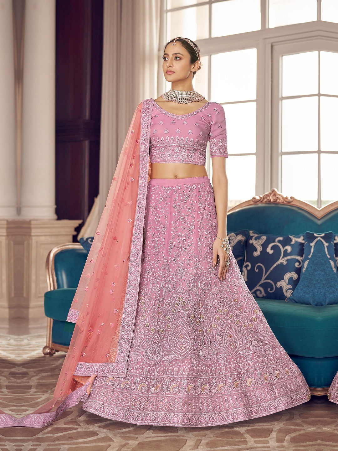 

Fusionic Embroidered Semi-Stitched Lehenga & Unstitched Blouse With Dupatta, Pink
