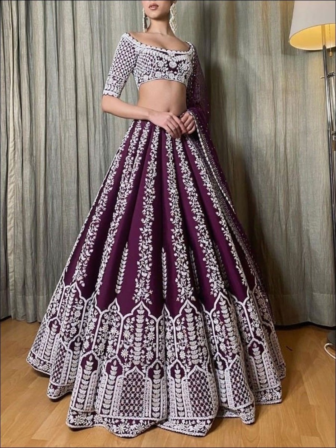 

Rujave Embellished Thread Work Semi-Stitched Lehenga & Unstitched Blouse With Dupatta, Purple
