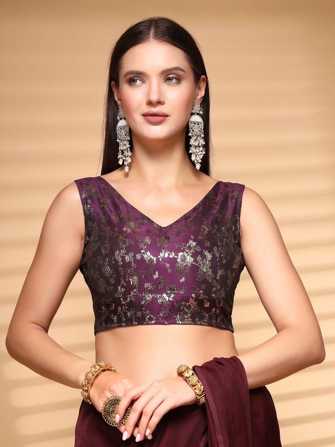 

Oomph! Non Padded V Neck Saree Blouse, Purple