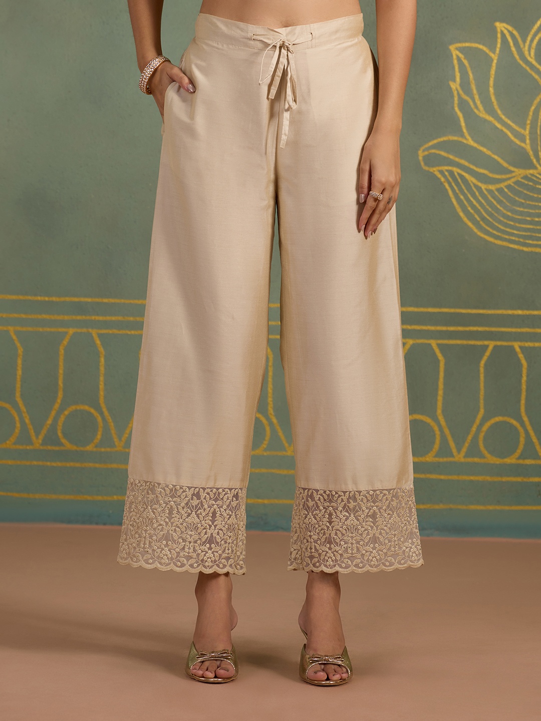 

Likha Women Slip-On Ethnic Palazzos, Off white