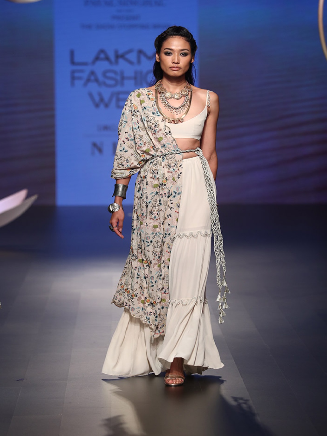 

Payal Singhal Round Neck Floral Printed Top & Palazzos, Off white