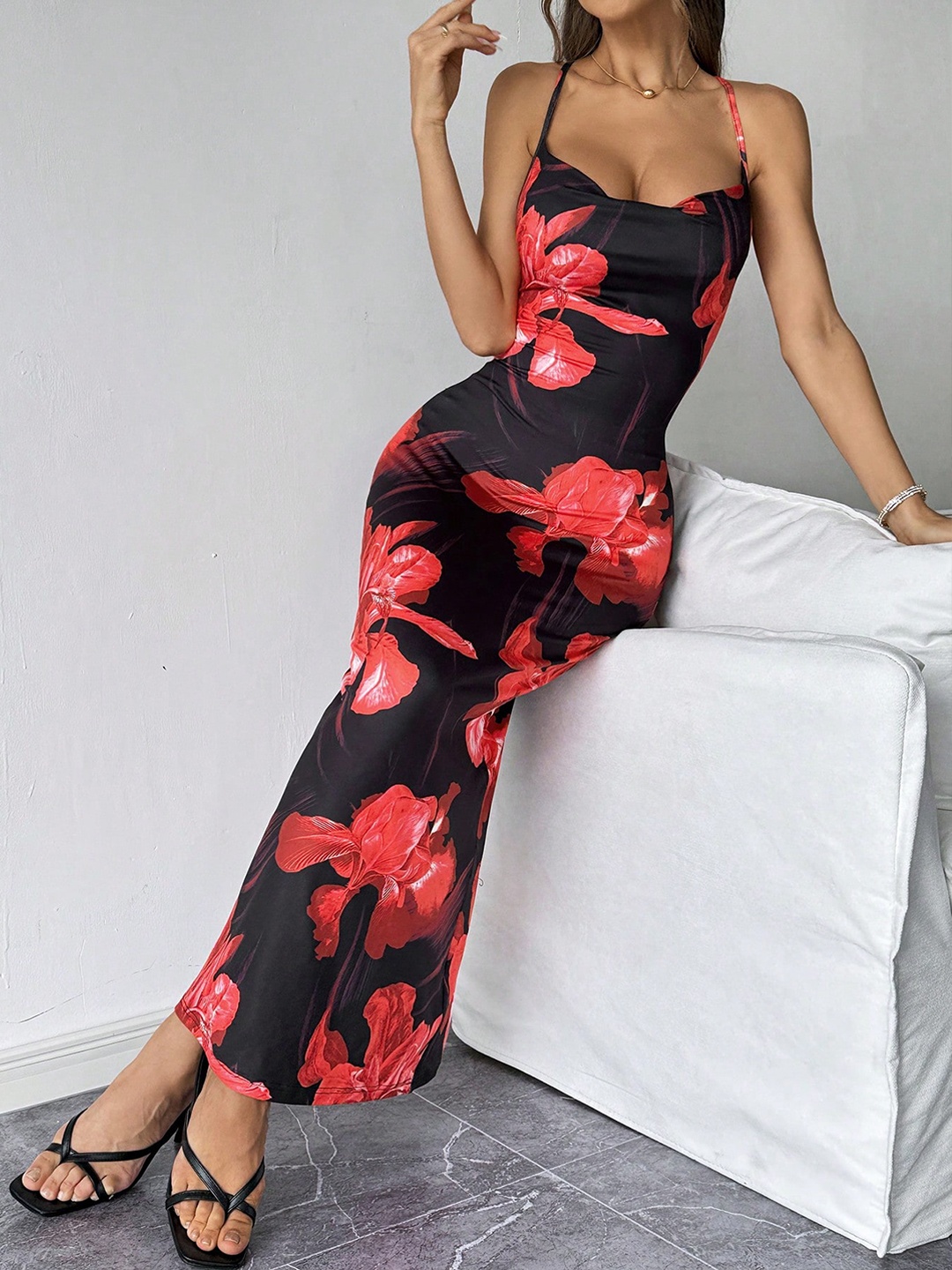 

BAESD Women Floral Printed Maxi Dress, Red