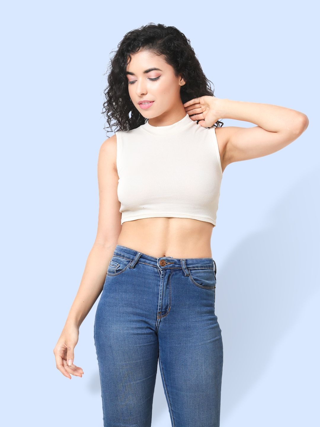 

CareDone Women Sleeveless High Neck Casual Crop Top, White