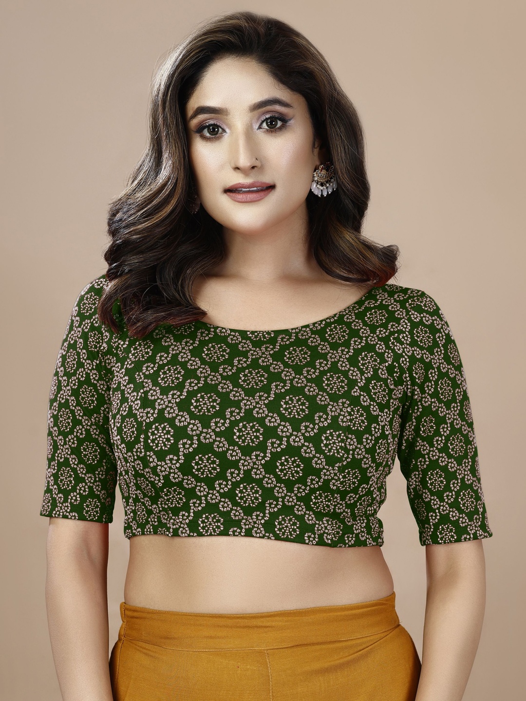 

Oomph! Non Padded Round Neck Saree Blouse, Green