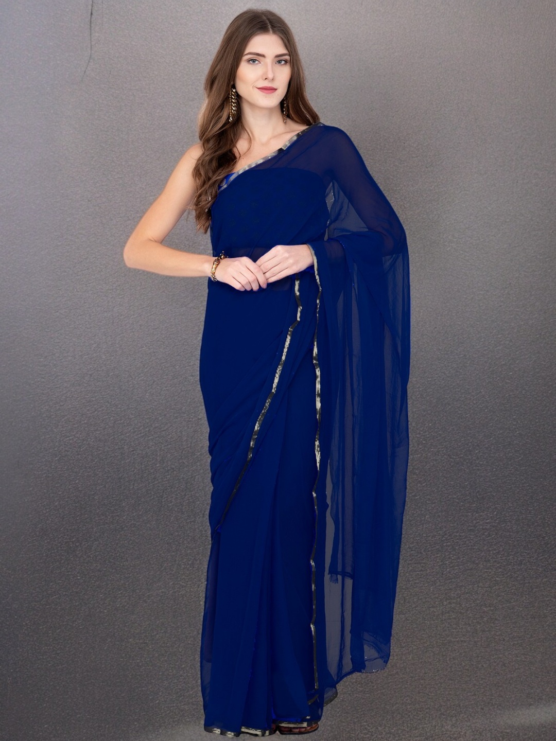 

CLAFOUTIS Poly Chiffon Saree, Navy blue