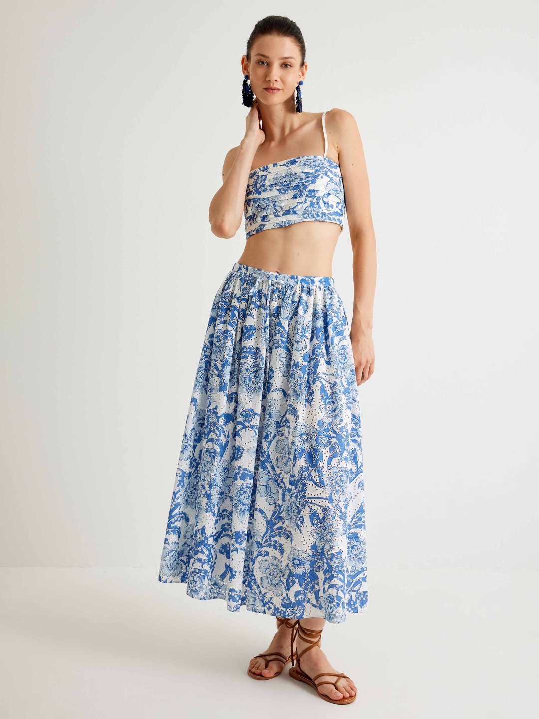 

Koton Floral Print Cotton Crop Top, Blue