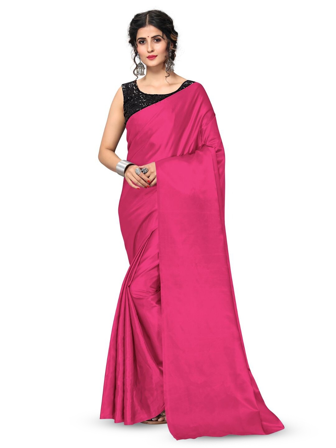 

Aruna Sarees Satin Saree, Pink