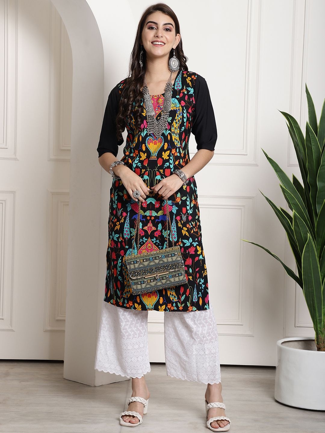 

7Threads Women Ethnic Motifs Printed Floral Crepe Kurta, Multi