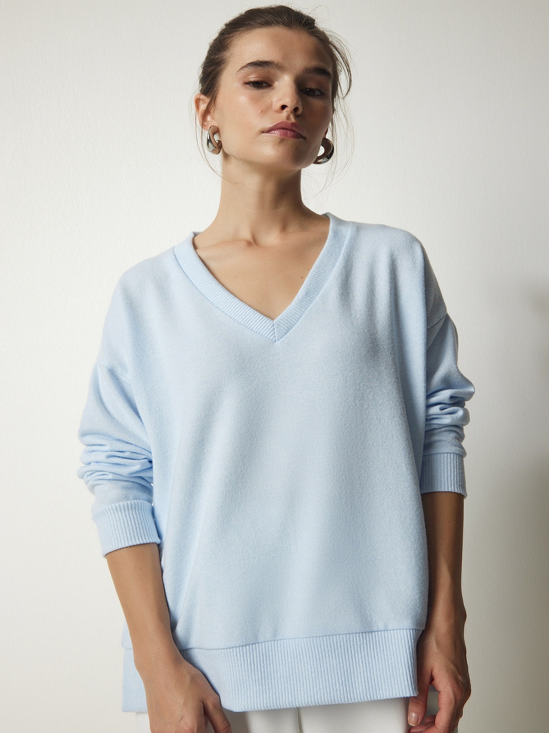 

Happiness istanbul V-Neck Ribbed Pullover Sweater, Blue