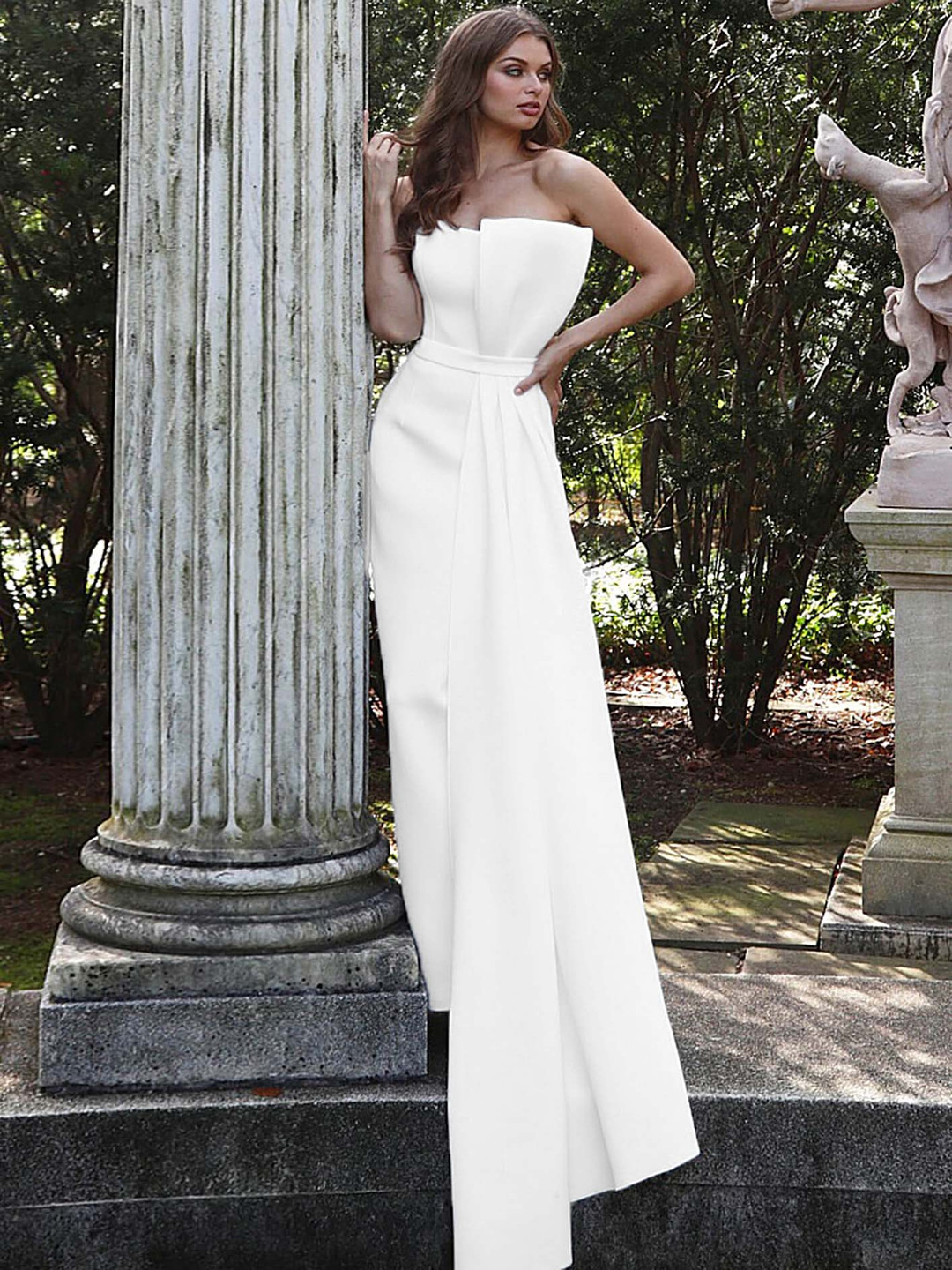 

LULU & SKY Long Pleated Strapless Basic Jumpsuit, White