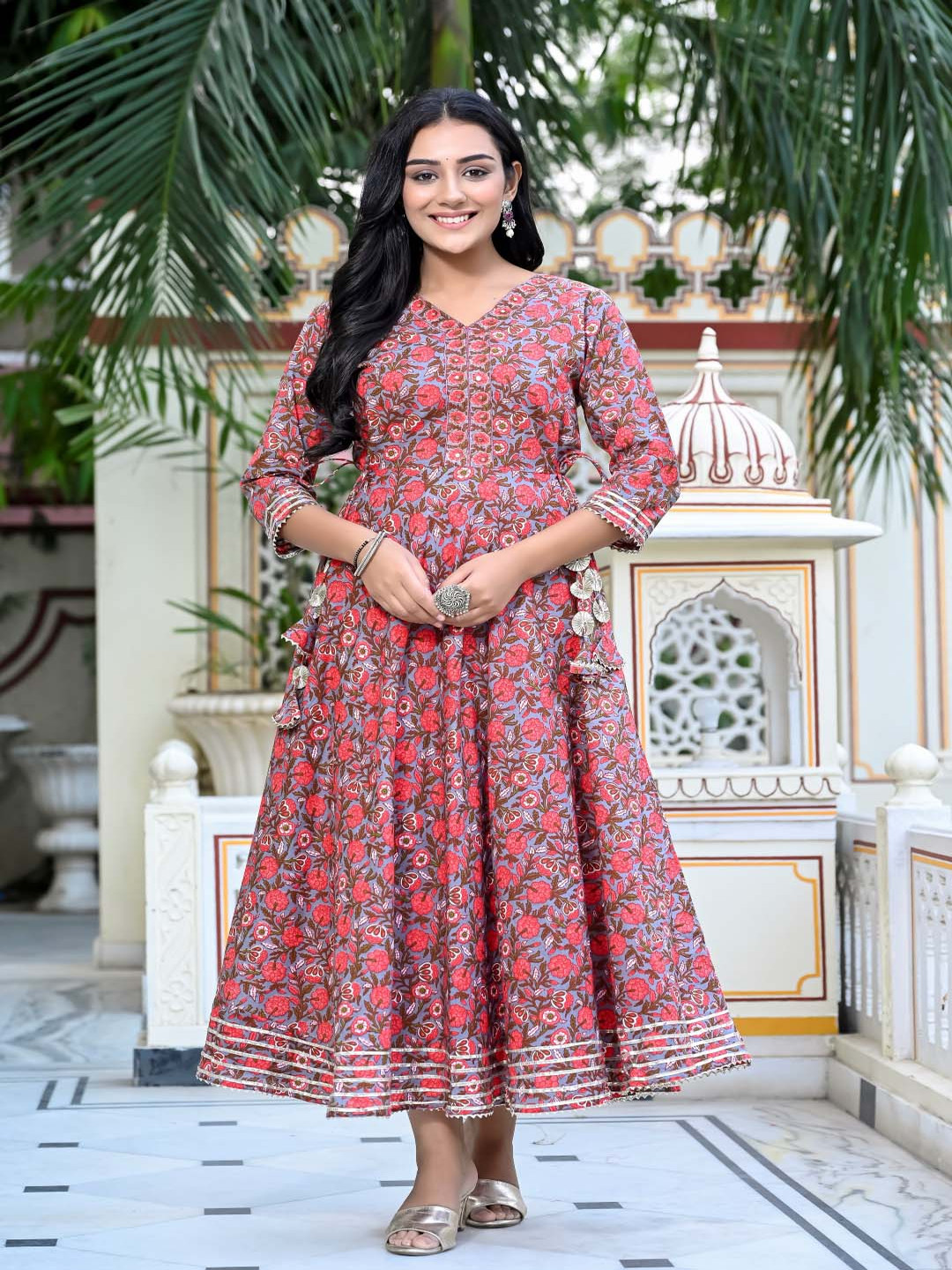 

RANI PRINTS Printed Straight Pure Cotton Kurta, Grey