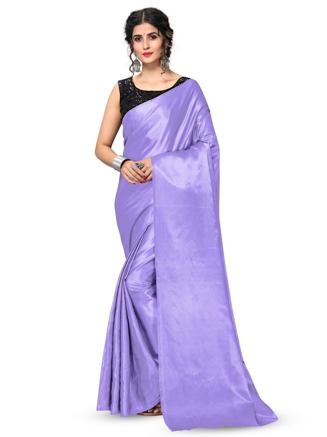 

Aruna Sarees Satin Saree, Purple