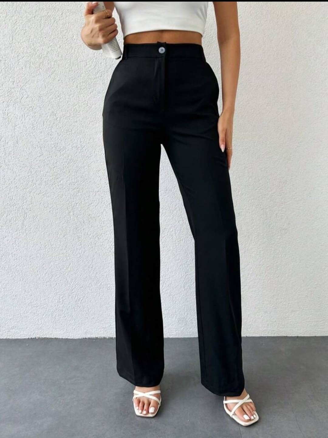

BROADSTAR Women Straight Fit High-Rise Pleated Trousers, Black